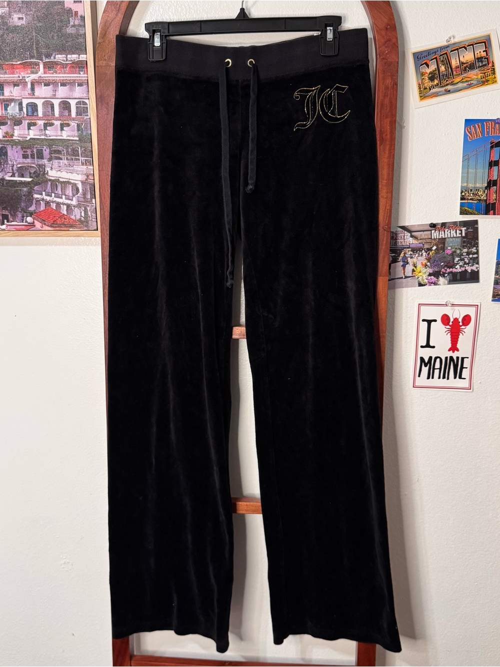 Juicy Couture Y2K terry cotton velour track pants straight leg black
